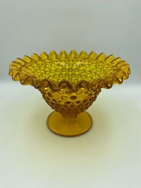 Vintage Fenton Amber Hobnail Ruffled Glass Candy Dish Glass Art